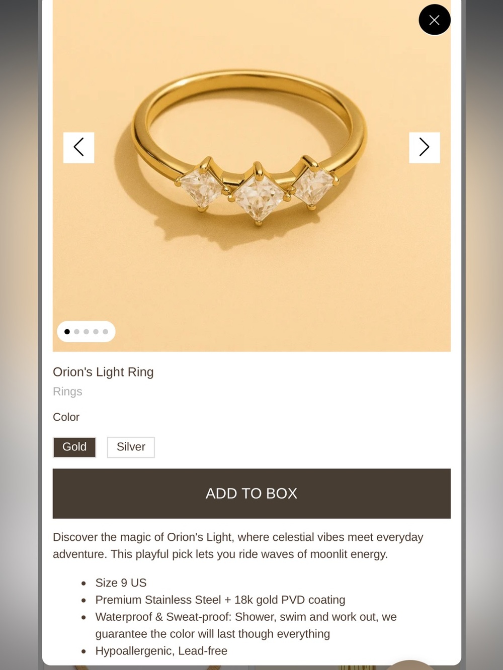 Orion's Light Gold Three-Stone Ring